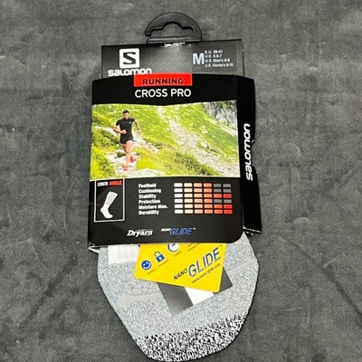 Salomon Cross Pro Running Socks White Light Grey Size M Mens 6-8 Womens 8-10