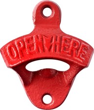 Red Cola Bottle Cap Opener Wall Mounted Cast Iron with Screws | Powder Coated