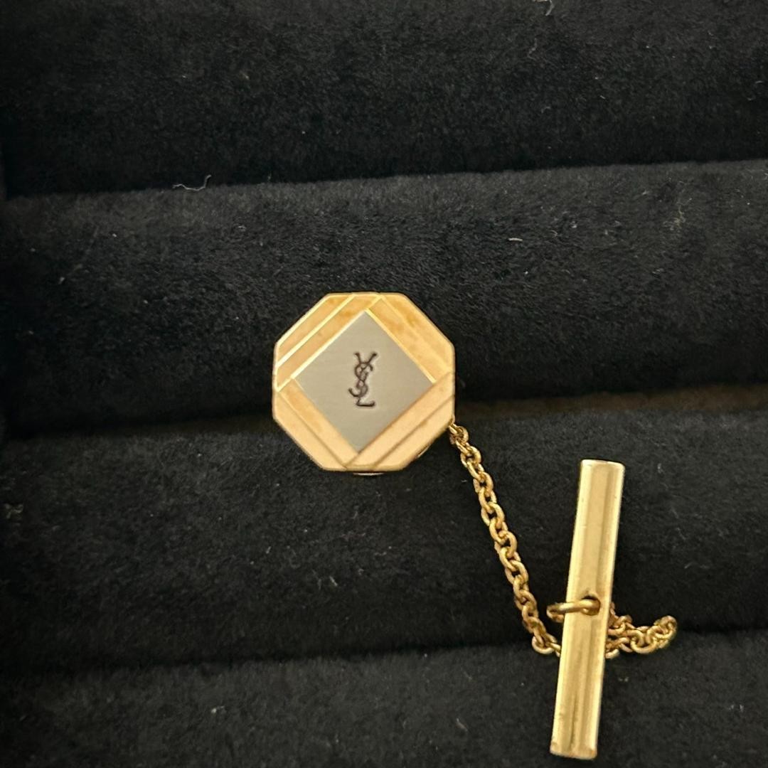 Yves Saint Laurent Cravatta Spilla Ottagonale Business Camicia Lusso Moda Articolo K