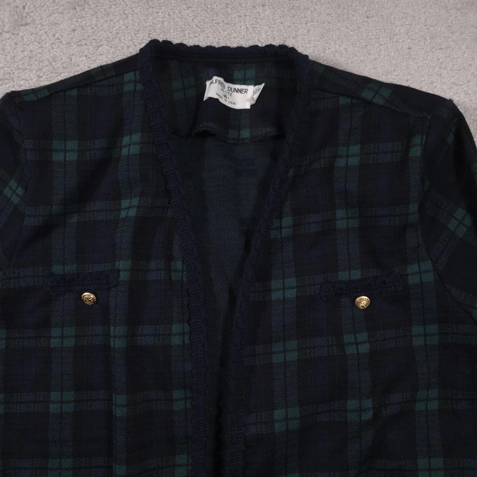 Chaqueta Alfred Dunner para mujer Petite 16 verde a cuadros botones delanteros abiertos hecha en EE. UU. Foto 3 de 4