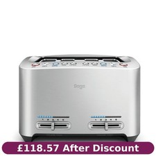 Sage The Smart Toast 4-Slice Toaster BTA845 Wide Slots Brushed Aluminium,