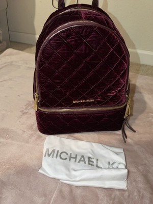 Michael Kors Quilted Burgundy Backpack Gold Hardware Zip Adjustable Strap w/Bag