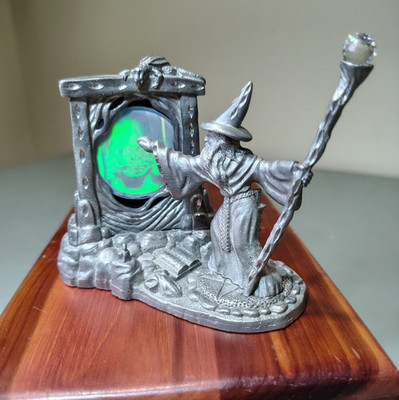 Vintage Pewter Metal D&D Wizard Casting Spell Glass Hologram Caged Gorilla 90's