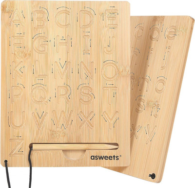 Asweets Montessori Wooden Alphabet Tracing Board, Wood Letter Practicing Board,D