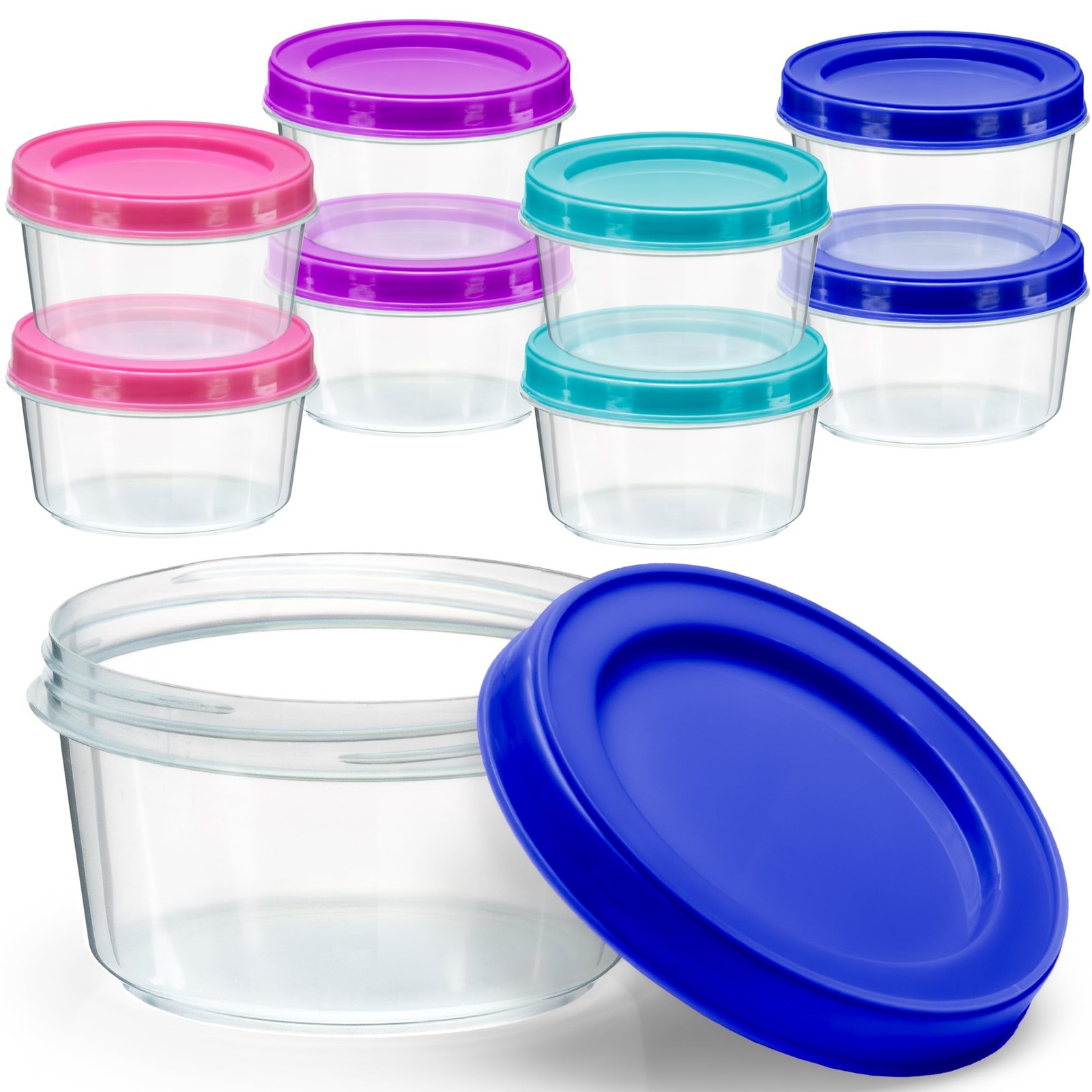 8 Pack - 7 oz Plastic Food Storage Containers with Screw Lid