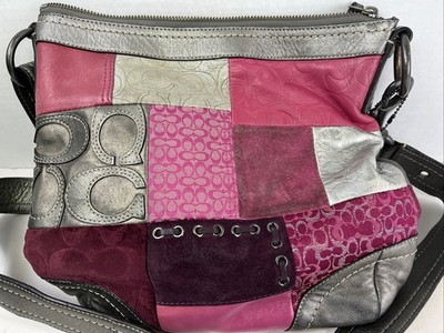 Coach Patchwork Silver Pink Signature Leather Suede F12863