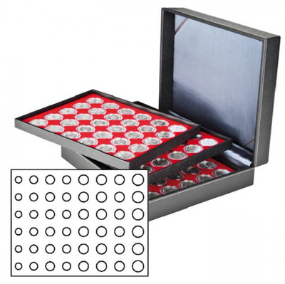 Lindner Münzkassette NERA XL mit 3 Tableaus + hellroten Einlagen für 18  Sätze