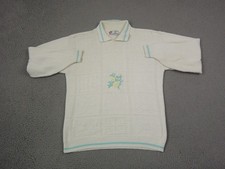 Isles of Cotton Sweater Womens Medium Creme Knit Flowers Ladies Made in USA