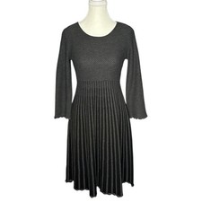 Calvin Klein Women's Grey Textured Knit Pleated Fit Flare Dress Size Small
