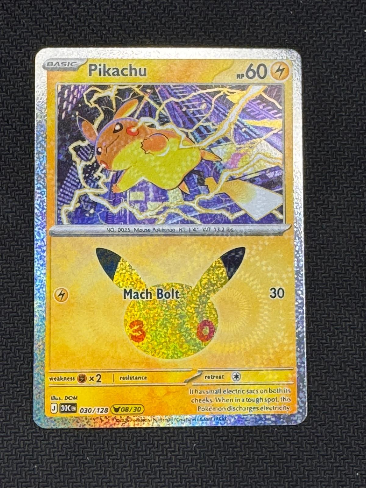 Pikachu 030/128 Holo Pikachu Rare ME: 30th Celebration Pokemon Near Mint
