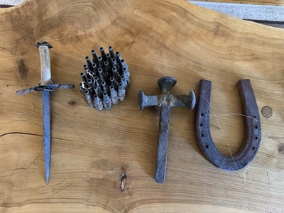 Old Rusty Metal Items Horseshoe Railroad Spike Dagger