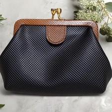 Vintage Bottega Veneta Lizard Skin  Black Leather Kiss Lock Small Clutch EUC
