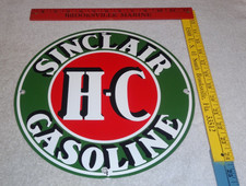 Vintage Sinclair Hc High Compression Gasoline 12 Porcelain Metal H C Oil Sign