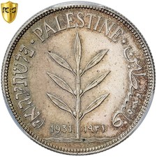 [#877787] Mandatory Palestine, 100 Mils, 1931, London, Key Date, Silver, PCGS, A