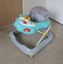 Teal & Grey Baby Walker with Play Tray, Sound/Music, Vehicles Theme