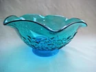 VTG LARGE TEAL TURQUOISE  DEPRESSION FOOTED RUFFLE EDGE FLORAL CONSOLE BOWL~ EUC