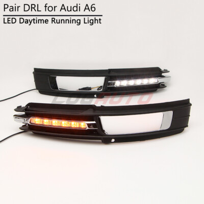 For Audi A6 C6 Facelift Model 2009-2011 LED Daylight DRL Fog Lamp W/ Turn Signal