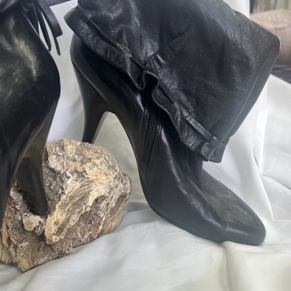 Botas victorianas Nine West Widow para mujer talla 7,5 de cuero negro vintage Foto 3 de 4