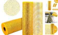 2 Rolls Metallic Deco Mesh Ribbon 10 in x 30 ft,for Holiday Wider Gold Foil