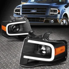 FOR 07-14 FORD EXPEDITION FRONT BUMPER LED DRL PROJECTOR HEADLIGHT BLACK/AMBER