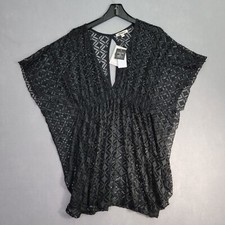 Miken Swim Cover Up Womens Small Black Open Crochet Deep Vneck Sheer Boho Beach