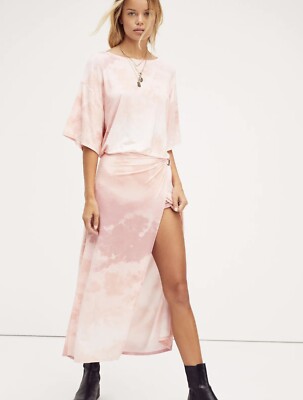 $128 FREE PEOPLE Alyssa Wrap Dress S Earth Pink Tie Dye Maxi Knit | eBay