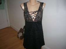 Sleeveless Plunge Dress With Lace And Sequin Details UK 10 EU 38 EX Brand