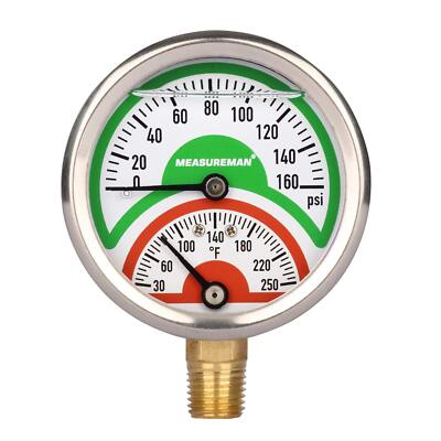 #ad Tridicator Thermo Manometer Pressure Gauge 0 160psi 30 250°F Stainless Steel $28.91