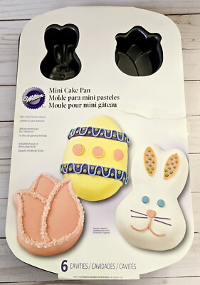 Wilton Easter Mini Cake Pan Bunny Rabbit Easter Egg Flower 6 Cavity Unused New