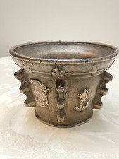 Mortier à Contreforts lyon XVIIIème siècle Bronze Fleur De Lys Buste Blason