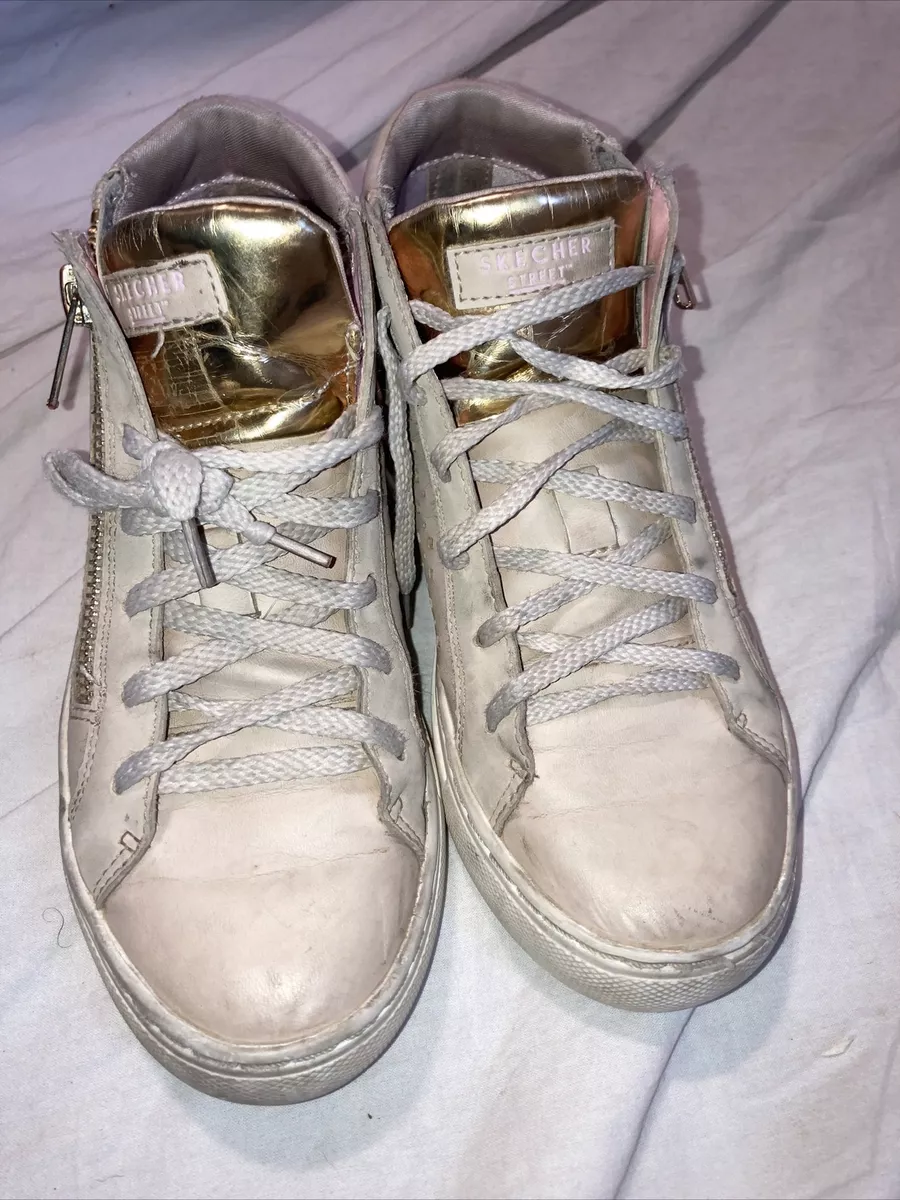 Girls Skechers Streetpink Trainers with Side Zips Ribbon Laces UK12