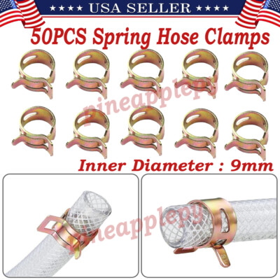 50 Pack 0.3 Inch 9mm Hose Spring Clamps – Fuel Line, Water Pipe, Air Tube Clips – Zinc Plated Steel