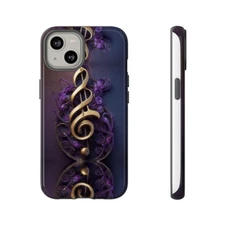 Purple & Blue Music & Flowers Tough Impact Resistant Phone Case, Stylish Design
