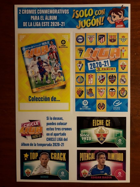 LOTE 10 UNIDADES PANINI LIGA ESTE 2020 2021 + 3 CROMOS CHICLE ELCHE