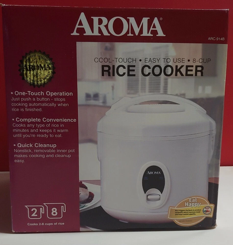 Aroma ARC-914B 8-Cup Electric Rice Cooker Food Steamer White - New in Box!!