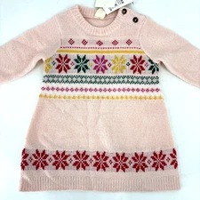 NWT $39 Tucker + Tate Dress Girl 6 Months Pink Fair Isle Nordic Sweater Dress