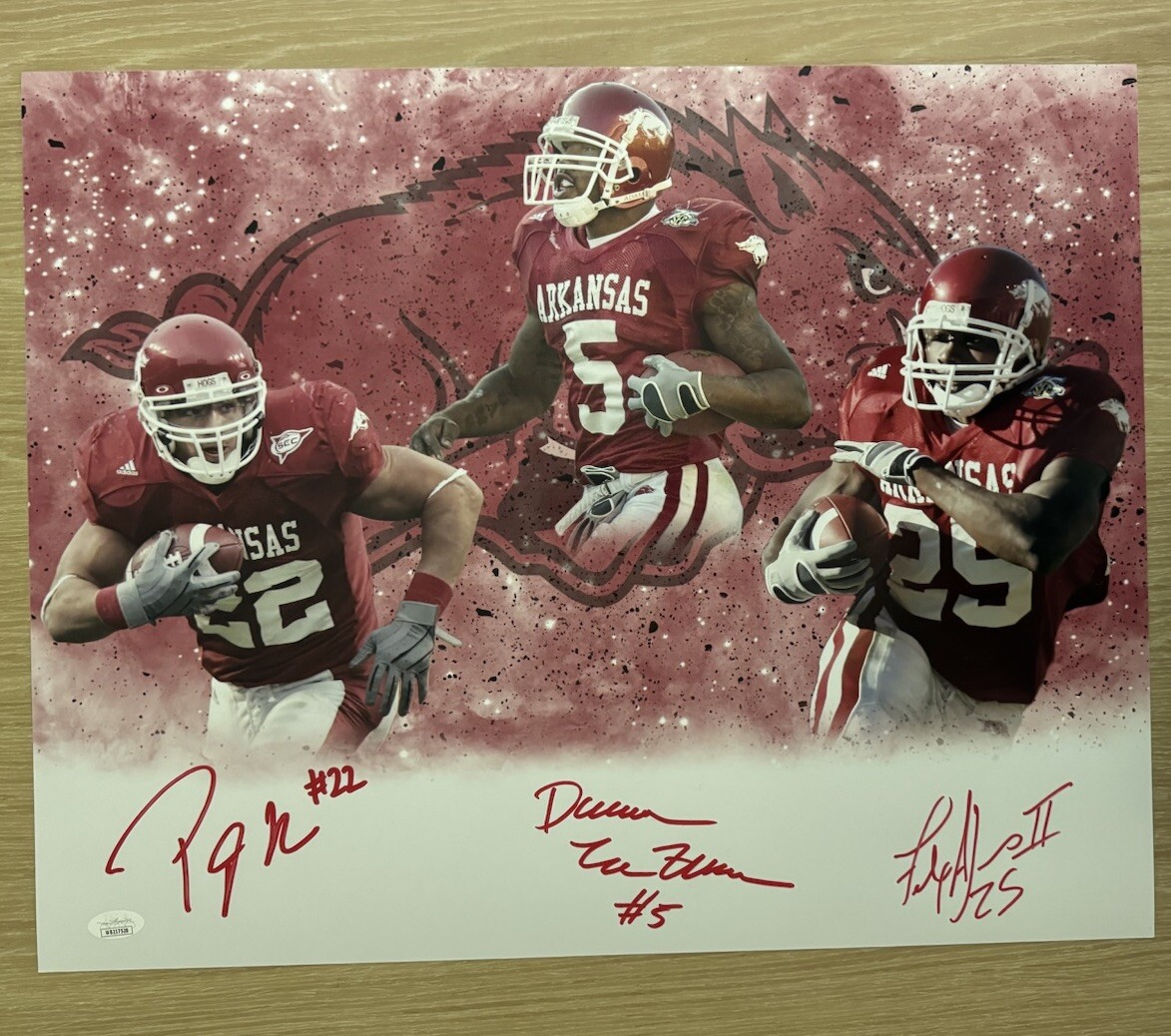 DARREN MCFADDEN FELIX JONES PEYTON HILLIS SIGNED ARKANSAS 16X20