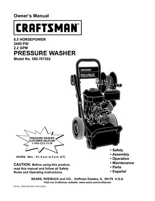 #ad #ad Owners Manual amp; Parts List Craftsman 2400 PSI Pressure Washer Model 580.767302 $19.95