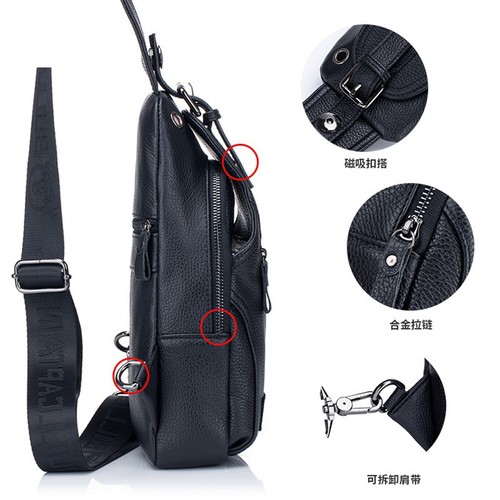 Mens Cross Body Chest Bag Leather Travel Front Small Sling Bag Hiking Backpacks - Picture 5 of 14