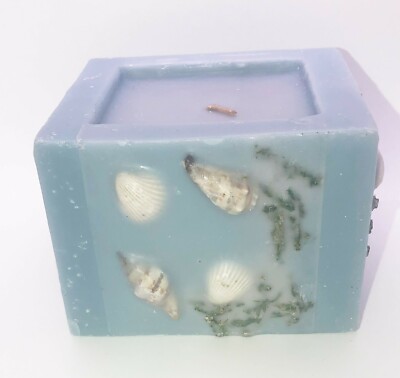 Candle Square Wax w/ Embedded Sea Shells & Sea Grass  4 ' W x 2 3/4 '' H 