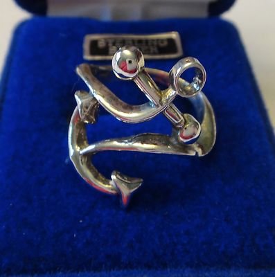 size 7.5 Sterling Silver Delta Gamma 22x18mm Anchor Shape Ring