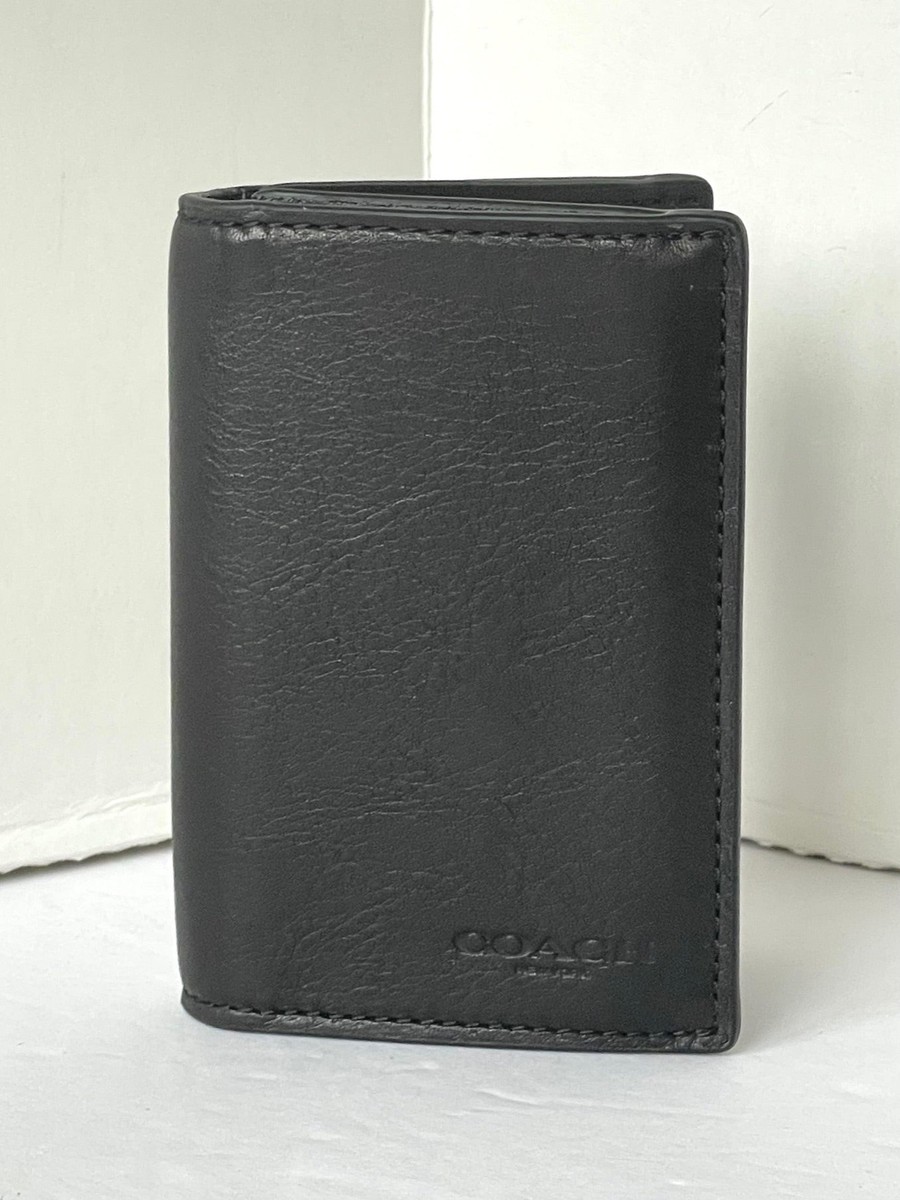 Coach Bifold Card Case Black Wallet Mens Sport Calf Leather