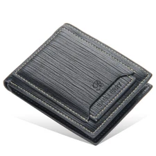 Mens Leather Bifold Black Wallet Clutch Front Pocket with Removeable Card Holder