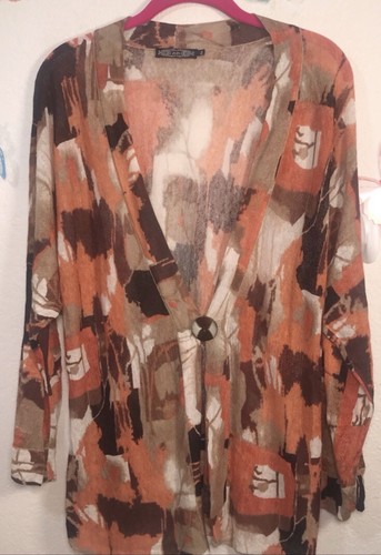 ZOZO Strickjacke Pullover braun orange 3/4 Arm Leinenmischung XL