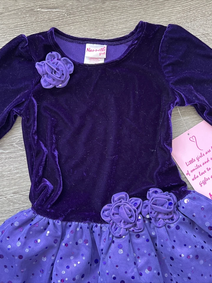 Girl Dress Size 4 Nannette Hot Purple Tutu Velvet Toddler Holiday - Image 2 of 4