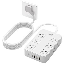 Flat Plug Power Strip Surge Protector with 12 AC Outlets 6 USB Ports 3 Side M...