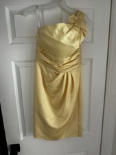 David's Bridal Women's Size 2 Yellow Satin One Shoulder Bow With Ruching 84333