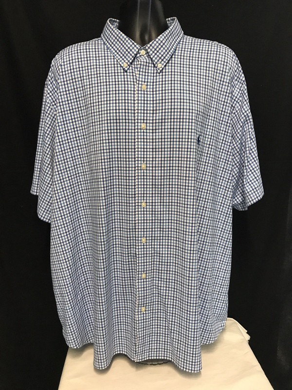 Polo Ralph Lauren Men's 3XB Checked Blue White Dress Shirt Classic Fit Stretch