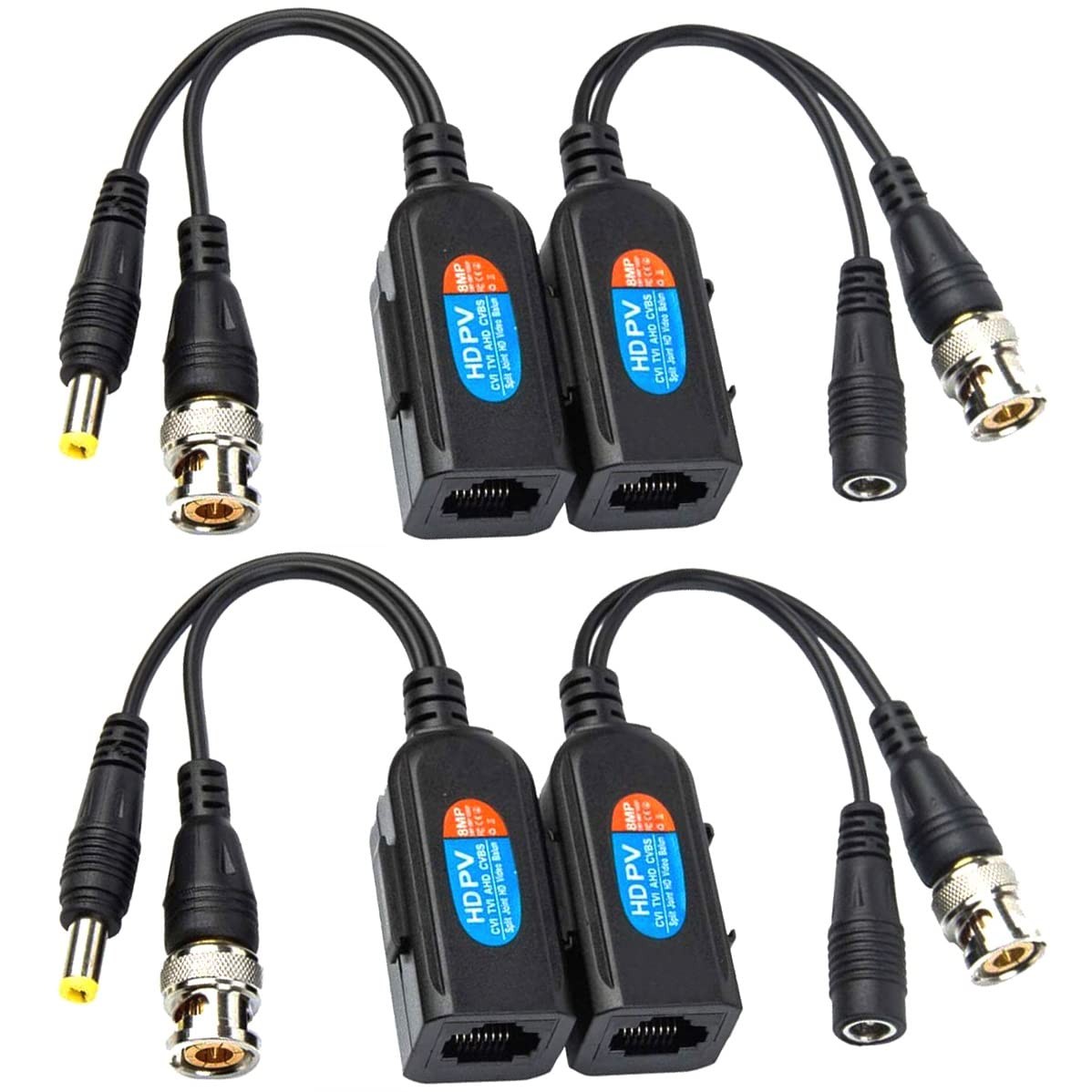 Balun HD Cat5 RJ45 vers BNC passif avec protection contre les interférences pour caméra analogique