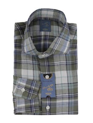 Barba Napoli Grün Kariert Leinen Hemd - Extra Slim - (BN115262)